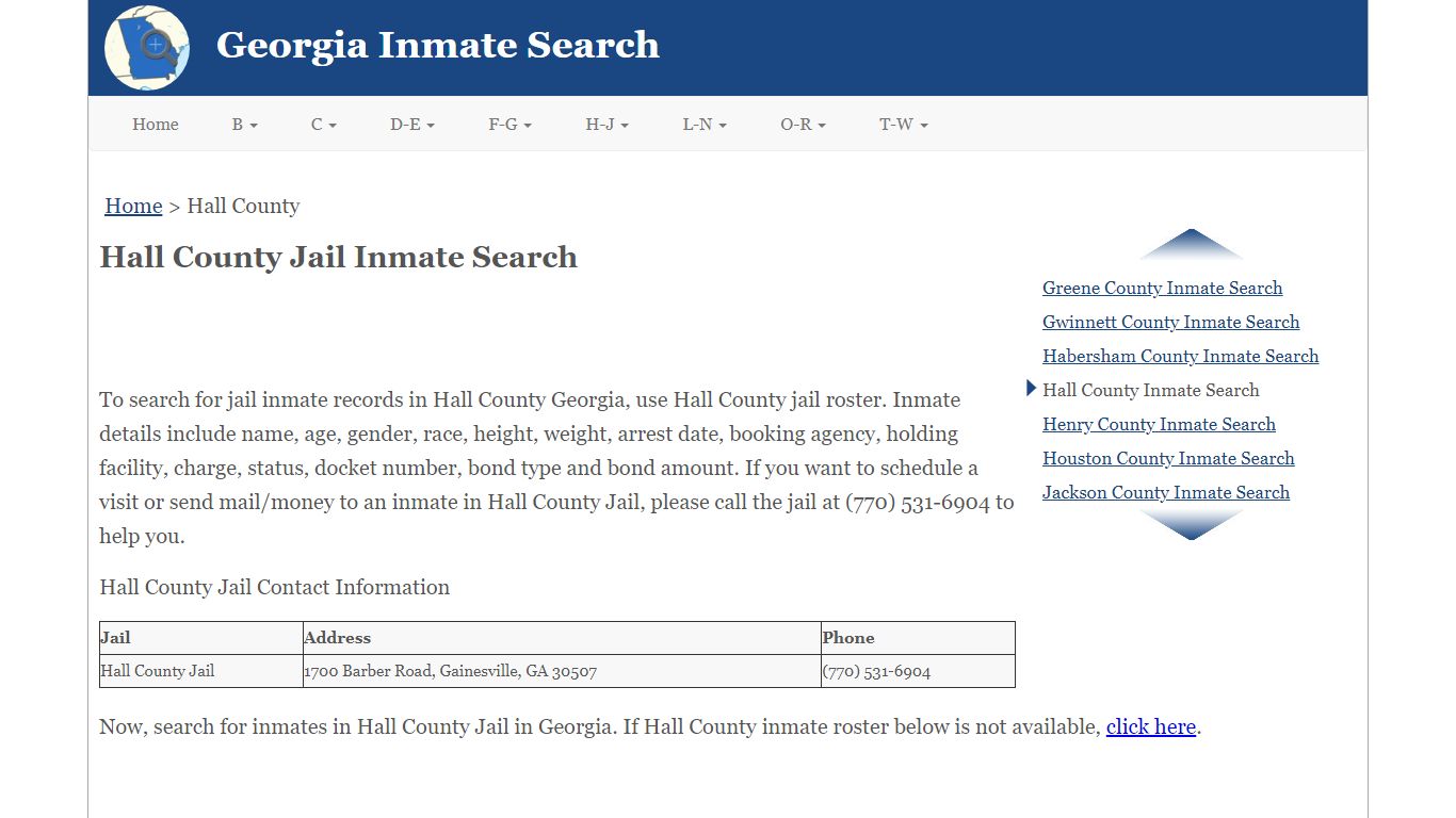 Hall County Jail Inmate Search