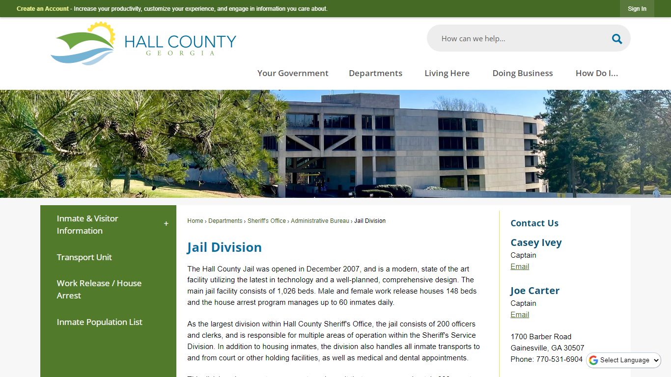 Jail Division | Hall County, GA - Official Website